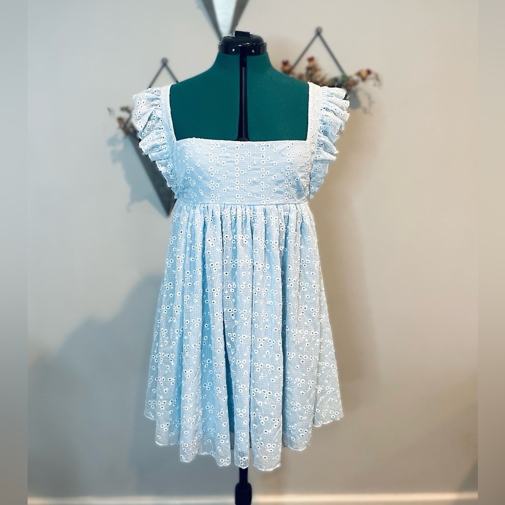 Lucy in the Sky Sky Blue Eyelet Ruffle Mini Dress